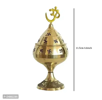 Brass Jali Akhand Jyoti Deep with Stand, Cover  Om Diya/Oil Lamp in 100% Brass for Temple, Home  Office Decor Set of 2 pcs (Small, 4.6inch)-thumb2