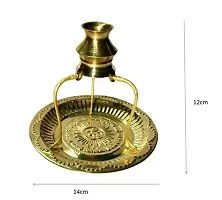 Brass Pooja Plate Thali (7 inch) with Sheshnaag with Shivling Stand(4 inch) and Abhishek Lota Kalash (2 inch) (gold) set of 1-thumb1