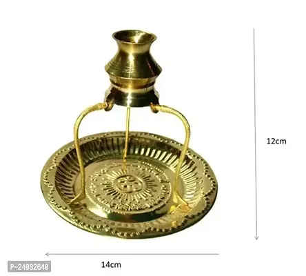 Brass Pooja Plate Thali (7 inch) with Sheshnaag with Shivling Stand(4 inch) and Abhishek Lota Kalash (2 inch) (gold) set of 1-thumb2