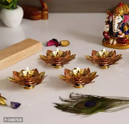 Brass Akhand Diya Deepak for Diwali Pooja, Gifting - Set of 4