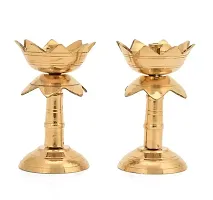 Pure Brass Diya for Puja Temaple Decoration, Lotus Shape Pillar Diya Stand-thumb1