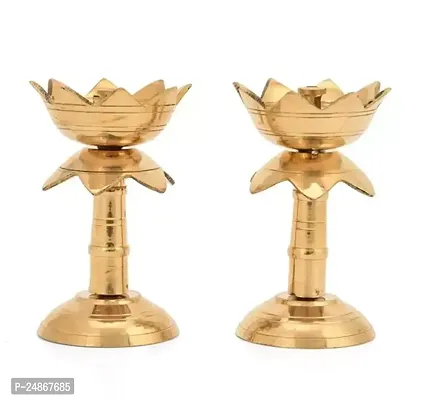 Pure Brass Diya for Puja Temaple Decoration, Lotus Shape Pillar Diya Stand-thumb2