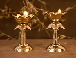 Pure Brass Diya for Puja Temaple Decoration, Lotus Shape Pillar Diya Stand-thumb2