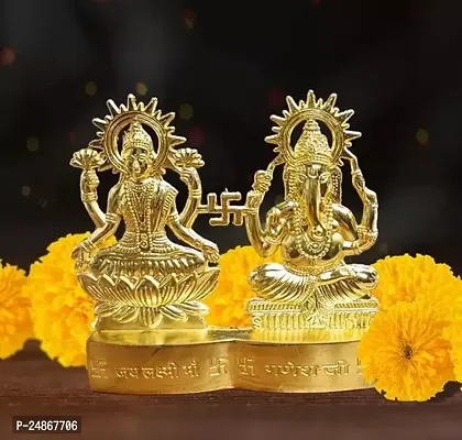 Metal Gold Plated Laxmi Ganesh Gold Plated Statue HEIGHT : 10CM-thumb0