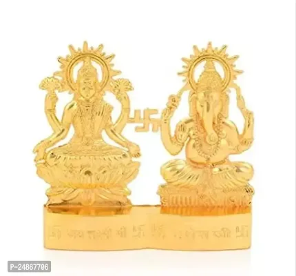 Metal Gold Plated Laxmi Ganesh Gold Plated Statue HEIGHT : 10CM-thumb2