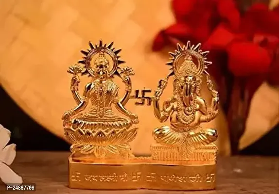 Metal Gold Plated Laxmi Ganesh Gold Plated Statue HEIGHT : 10CM-thumb3