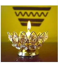 Yellow Brass Crystal Round Small KamalDeep / Jyoti Oil Lamp / Lotus Diya-thumb1