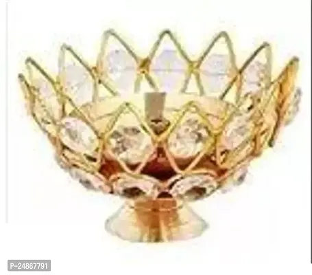Yellow Brass Crystal Round Small KamalDeep / Jyoti Oil Lamp / Lotus Diya-thumb3