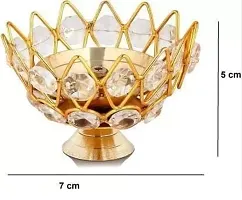 Yellow Brass Crystal Round Small KamalDeep / Jyoti Oil Lamp / Lotus Diya-thumb3