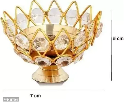 Yellow Brass Crystal Round Small KamalDeep / Jyoti Oil Lamp / Lotus Diya-thumb4