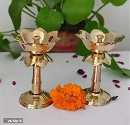 Pure Brass Kamal Akhannd Diya for Puja Room Lotus Shape Diya / Set 2 Brass ( 4 Inch )