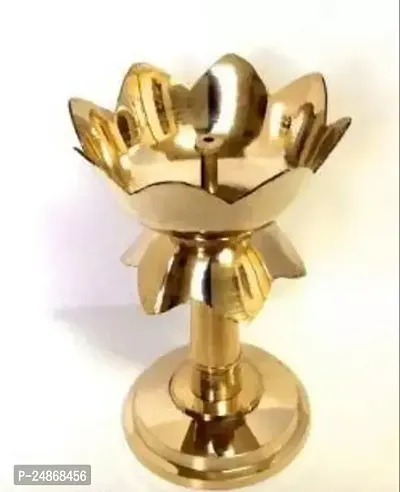 Pure Brass Kamal Akhannd Diya for Puja Room Lotus Shape Diya / Set 2 Brass ( 4 Inch )-thumb3