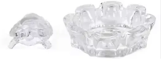 Glass Crystal Tortoise Figurine with Plate, 5.5 in, Clear-thumb1