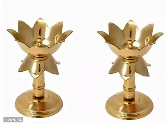 Brass Original Traditional Kamal Diya with Stand Oil