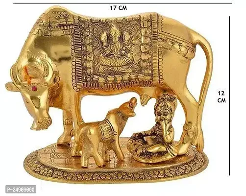 Metal Cow,calf with Krishna On Base Silver Plated Showpiece Decorative for Home