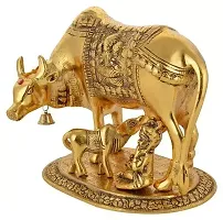 Metal Cow,calf with Krishna On Base Silver Plated Showpiece Decorative for Home-thumb1