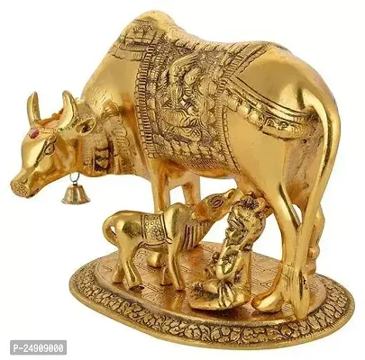 Metal Cow,calf with Krishna On Base Silver Plated Showpiece Decorative for Home-thumb2