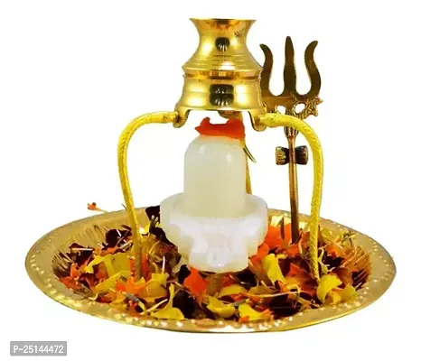 Brass shivling Stand shivling Stone Brass Pooja Plate Thali with Shivling Stand and Abhishek Lota Kalash-thumb0