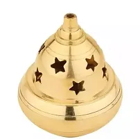 Brass Apple Shape Akhand Diya with Designed Star Holes on Top (7 cm Height) Set of 2 for Diwali-thumb2