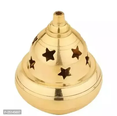 Brass Apple Shape Akhand Diya with Designed Star Holes on Top (7 cm Height) Set of 2 for Diwali-thumb3