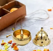 Brass Apple Shape Akhand Diya with Designed Star Holes on Top (7 cm Height) Set of 2 for Diwali-thumb1