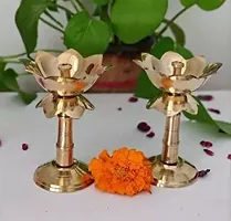 Deacute;cor Gold platted Pure Kamal Brass Table Diya (Set of 2) Diya Stand Oil Lamp-thumb2