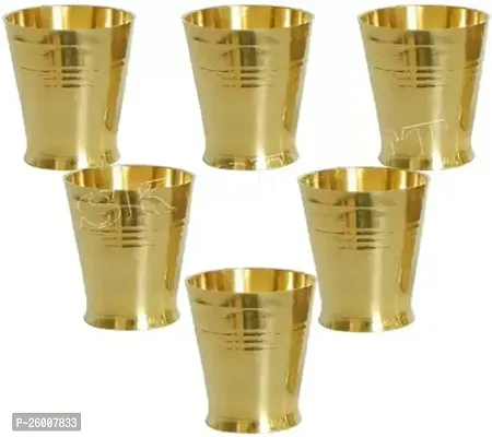 Brass Glass Pooja Accessories, Brass Pooja Glass-Pack of 6 Brass Kalash  (Height: 2 inch, Gold)-thumb0
