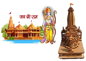 Shri Ram Mandir Ayodhya 3D Model Wooden Temple 5 Inches Decorative Wood Temple for Gift Replica-thumb1