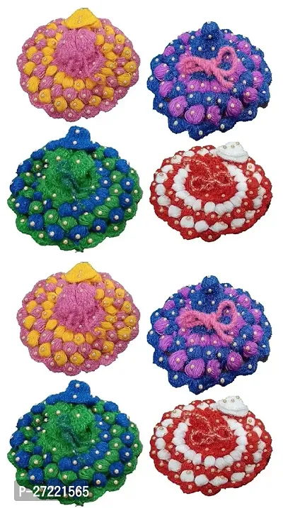 Handmade Winter Woolen Dress with Cap Pack of 8 for Kanha Ji (Ladoo Gopal Poshak Mix Colors; Size: 3-4 no.