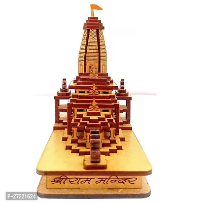 Wooden Hand Carved Temple Shri Ram Mandir Ayodhya 3D Decorative Showpiece Wood Temple for Gift Replica Wooden Engineered Home for CAR Deshboard (Small - 4.5 inch)