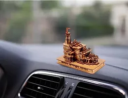 Wooden Hand Carved Temple Shri Ram Mandir Ayodhya 3D Decorative Showpiece Wood Temple for Gift Replica Wooden Engineered Home for CAR Deshboard (Small - 4.5 inch)-thumb1