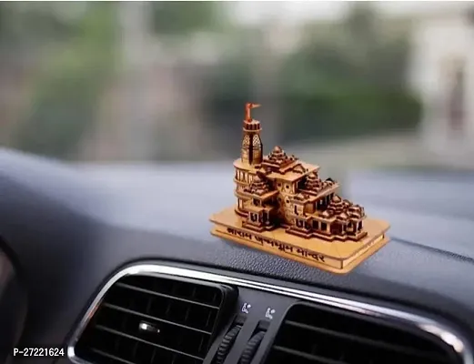 Wooden Hand Carved Temple Shri Ram Mandir Ayodhya 3D Decorative Showpiece Wood Temple for Gift Replica Wooden Engineered Home for CAR Deshboard (Small - 4.5 inch)-thumb2