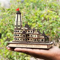 Wooden Hand Carved Temple Shri Ram Mandir Ayodhya 3D Decorative Showpiece Wood Temple for Gift Replica Wooden Engineered Home for CAR Deshboard (Small - 4.5 inch)-thumb3