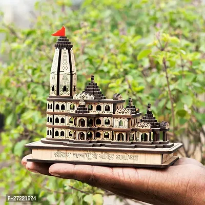 Wooden Hand Carved Temple Shri Ram Mandir Ayodhya 3D Decorative Showpiece Wood Temple for Gift Replica Wooden Engineered Home for CAR Deshboard (Small - 4.5 inch)-thumb4