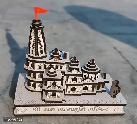 Ram Mandir Model - Perfect Keepsake for Devotees | Ram Mandir Wood -Decoration Items for Home Decore | Car Dashboard Spiritual Gifts (Royal White Colour)