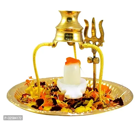 Crafting Bear White Shivling Shiva Ling/Shivling with Brass Plate, Kalash with Stand (1 Pieces, Gold) Decorative Showpiece  -  12 cm (Brass, Gold)