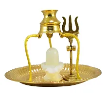 Crafting Bear White Shivling Shiva Ling/Shivling with Brass Plate, Kalash with Stand (1 Pieces, Gold) Decorative Showpiece  -  12 cm (Brass, Gold)-thumb1