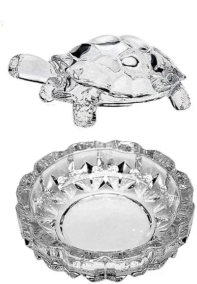 FAIRY FIRST Feng Shui Crystal Tortoise | Turtle with Crystal Plate for Good Luck Crystal Kachua Plate Bowl Tortoise On Plate Showpiece for Good Luck Turtle Vastu for Career and Luck (Glass, White)