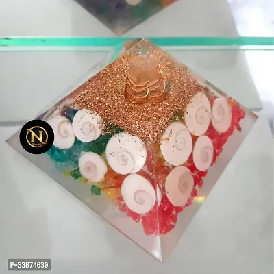 Gomti Chakra Pyramid - Large Orgonite Pyramid with Shree Yantra - Feng Shui Vastu with Rudraksha, Gomati Chakra, Chirmi  Kaudi Shells-thumb2