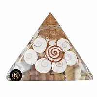 Gomti Chakra Pyramid - Large Orgonite Pyramid with Shree Yantra - Feng Shui Vastu with Rudraksha, Gomati Chakra, Chirmi  Kaudi Shells-thumb1