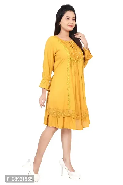 Stylish Yellow Cotton Blend Dress For Women