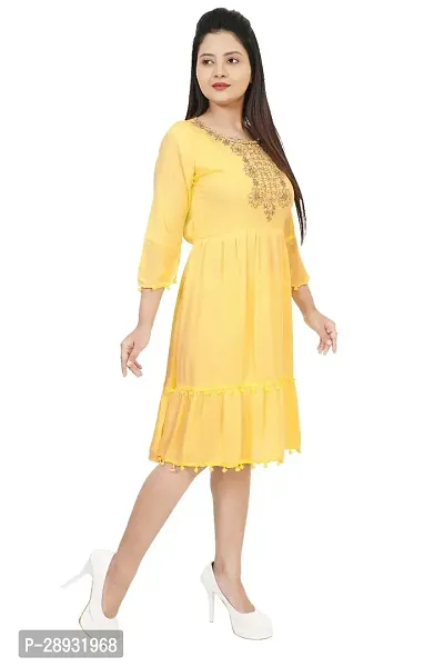 Stylish Yellow Cotton Blend Dress For Women
