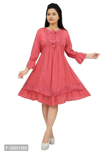 Stylish Pink Cotton Blend Dress For Women
