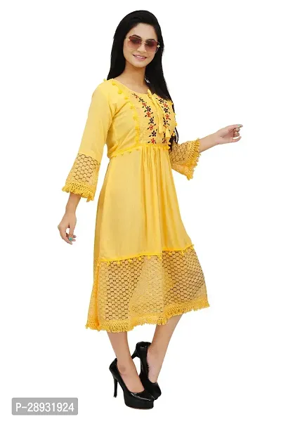 Stylish Yellow Cotton Blend Dress For Women-thumb0