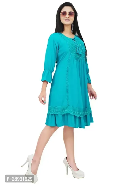 Stylish Blue Cotton Blend Dress For Women