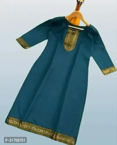 Straight Teal Solid Cotton Kurta Pack Of 1-thumb0