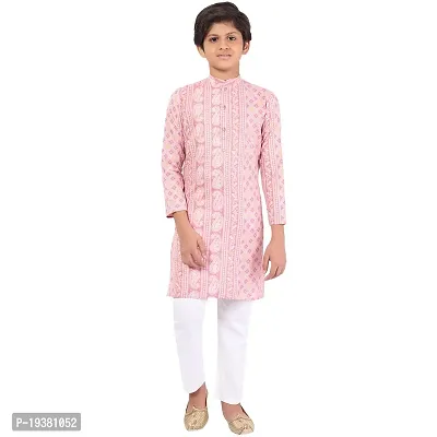 Stylish Fancy Cotton Rayon Kurta With Bottom Wear Set For Boys
