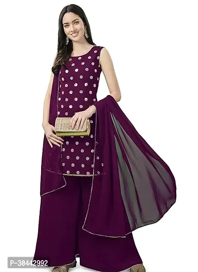 Beautiful Georgette Purple Embroidered Kurta Pant And Dupatta Set For Women-thumb0