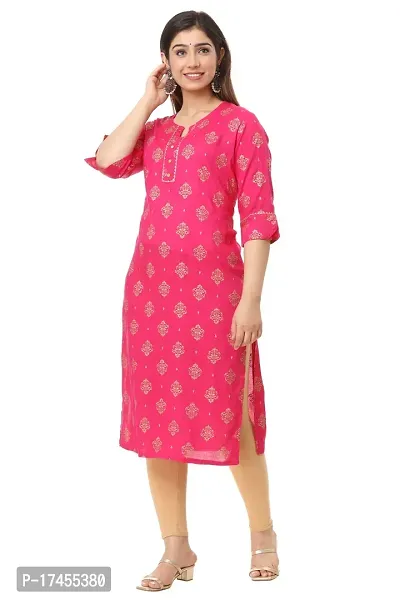 Classic Womans Rayon Hand Block Printed Straight Kurti-thumb0