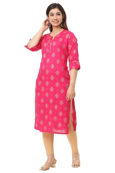 Classic Womans Rayon Hand Block Straight Kurti